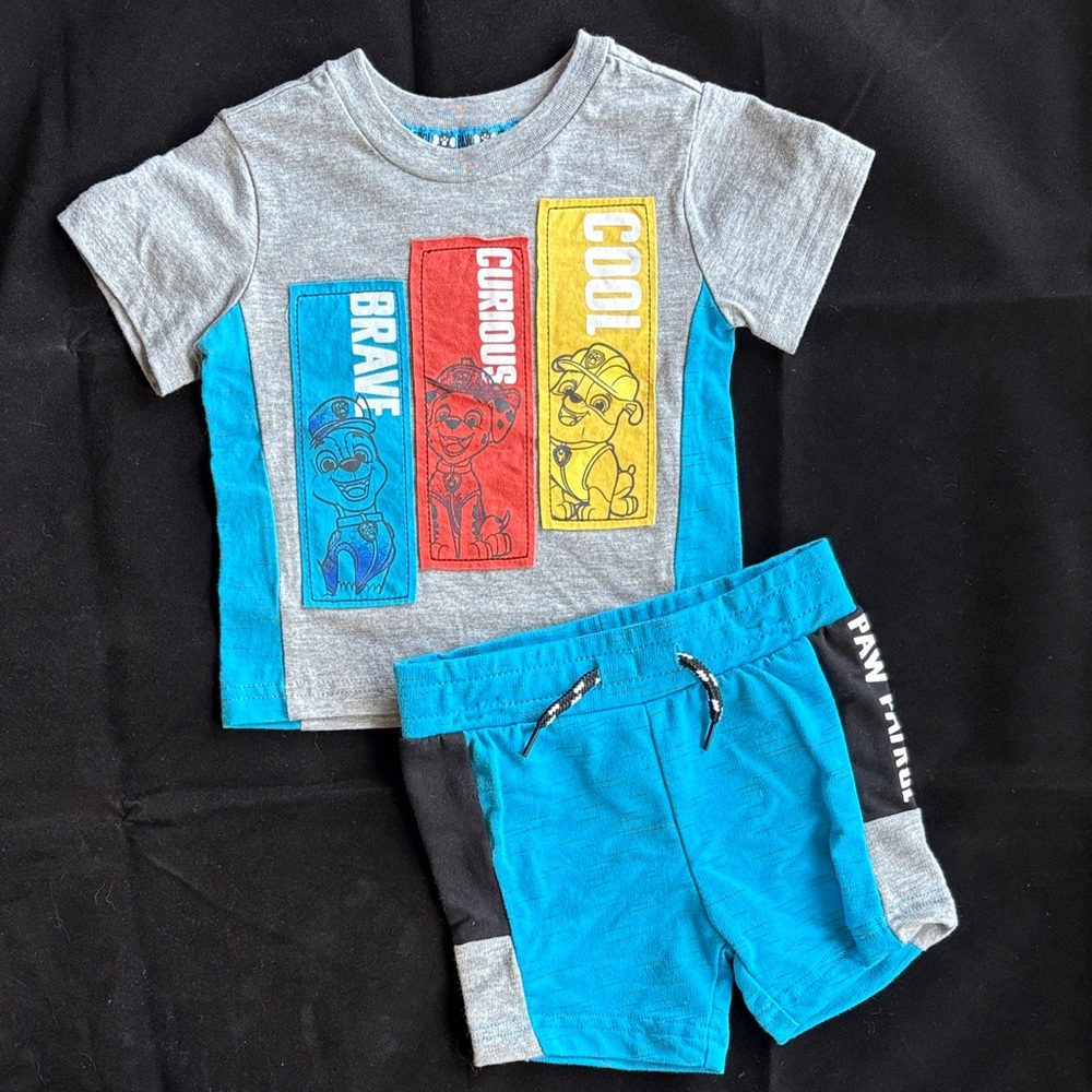 Nickelodeon PAW PATROL 12M Gray and Blue Graphic T-Shirt and Shorts Set